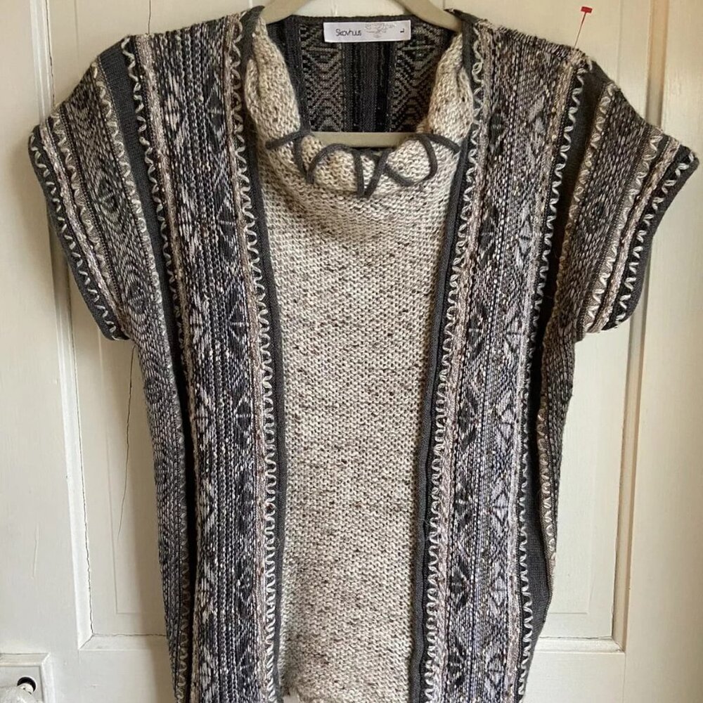 Skovhuus Cowl Neck Cap Sleeve Wool Mohair Sweater L NEW